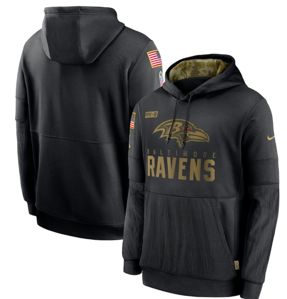 Men's Baltimore Ravens 2020 Black Salute to Service Sideline Performance Pullover Hoodie